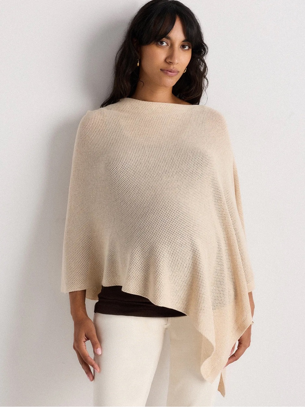 Quince Lightweight Cotton Cashmere Nursing Shawl in Heather Oatmeal